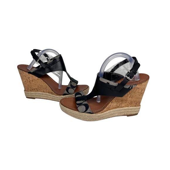 Coach Mendez Monogram Wedge Platform‎ Espadrilles Shoes Gray 10 Sexy Bohemian - Picture 3 of 9